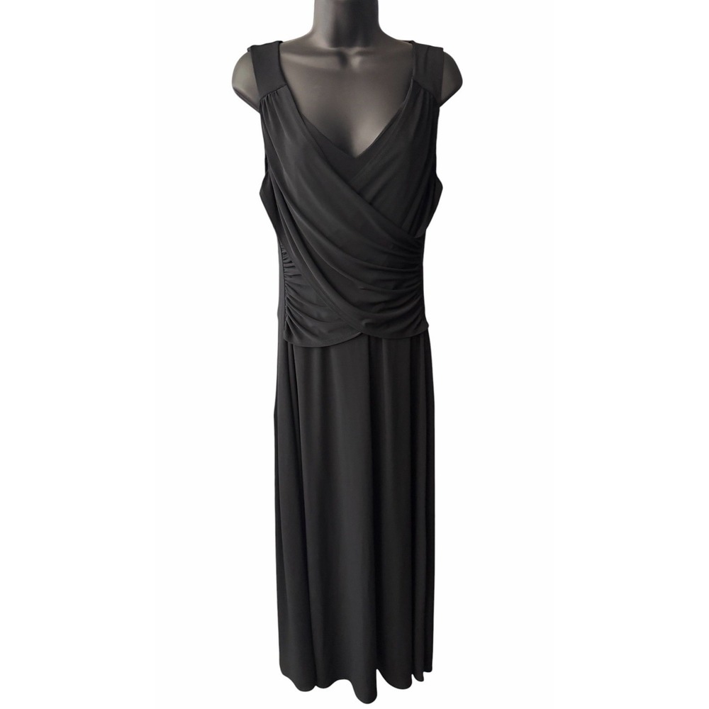 B-Slim Petite PL Black Sleeveless Ruched Maxi Dress Shapewear Stretch